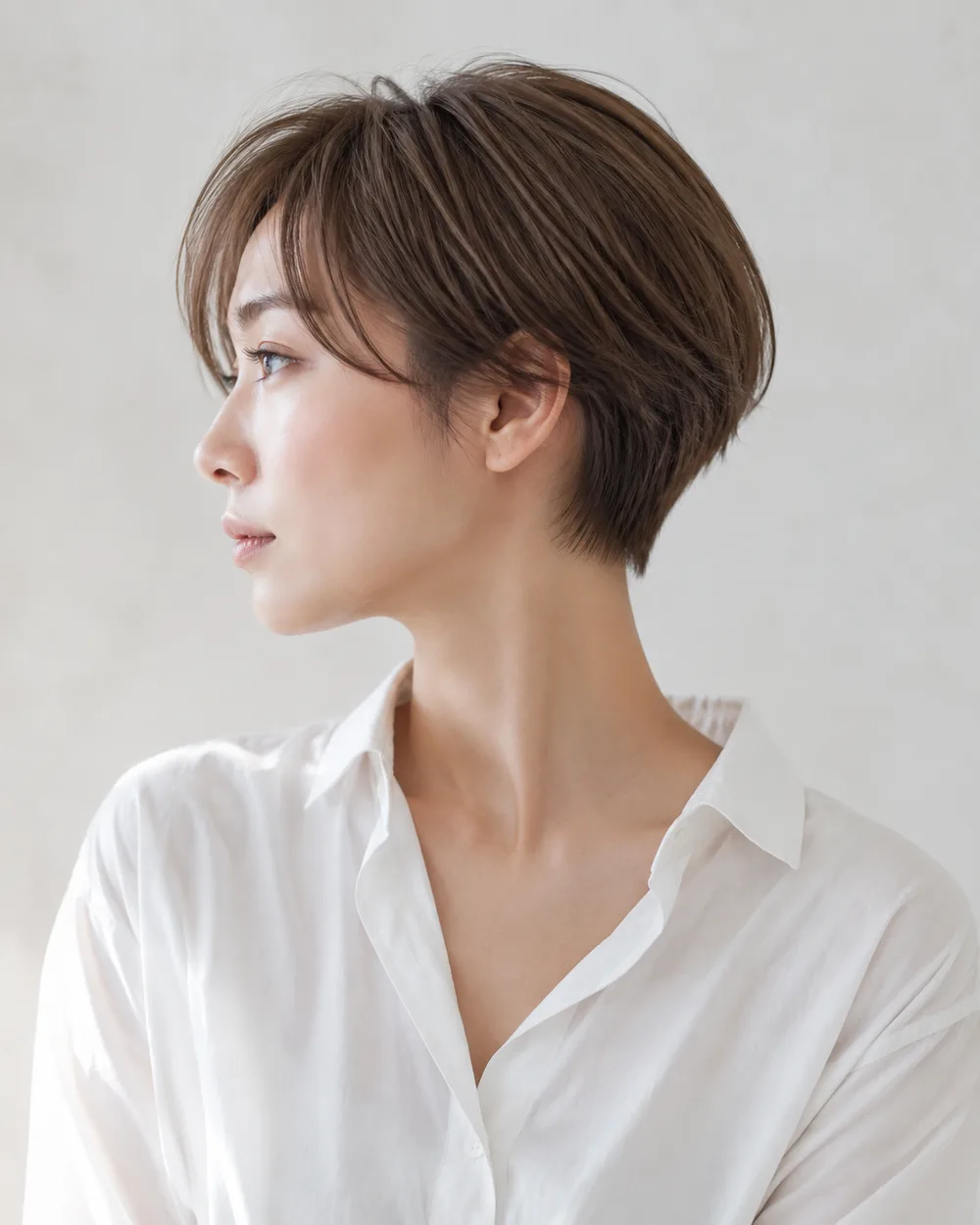 襟足を整えたアッシュショート